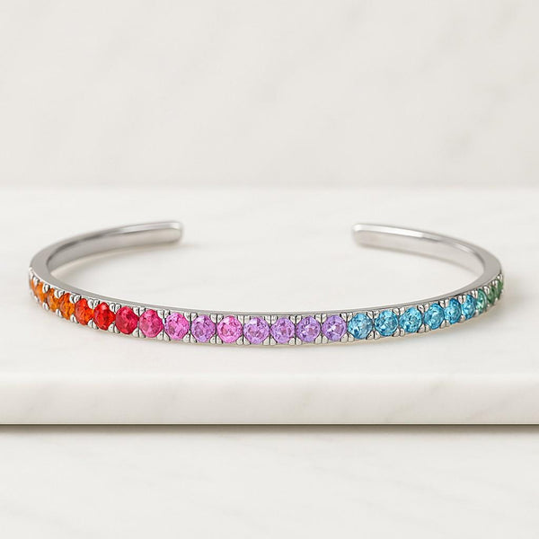 Natural real sapphire round rainbow gradient ombre bracelet Rainbow tennis bracelet gold
