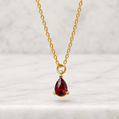 Natural ruby pendant necklace, pear cut in sterling silver, july birthstone, rhodium plated
