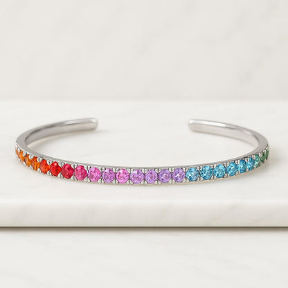 Natural real sapphire round rainbow gradient ombre bracelet Rainbow tennis bracelet gold