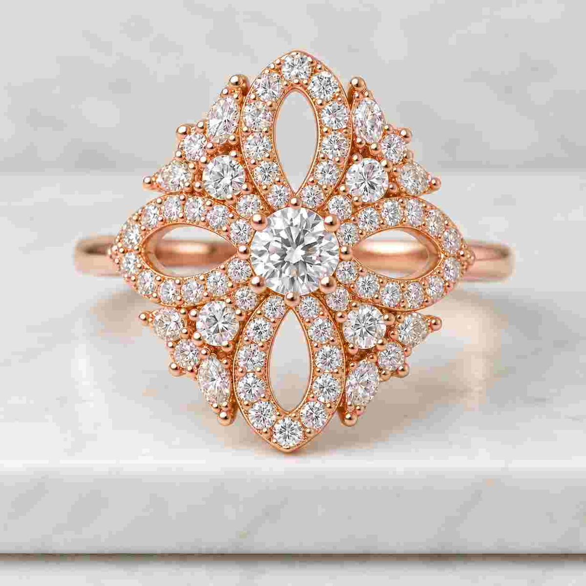 nature inspired engagement ring lab grown diamond ring flower ring women floral engagement ring anniversary gift white yellow rose gold ring