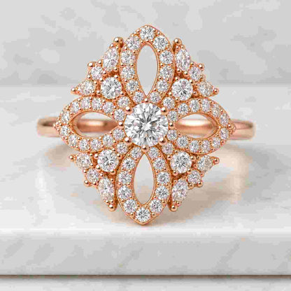 Nature Inspired Engagement Ring Lab Grown Diamond Ring Flower Ring Women Floral Engagement Ring Anniversary Gift White Yellow Rose Gold Ring