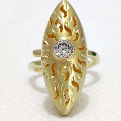 Nature Inspired Engagement Ring Solid Yellow Rose White Gold Nature Round Ring Unique Vine Solitaire Promise Ring Leaf Design Wedding Ring
