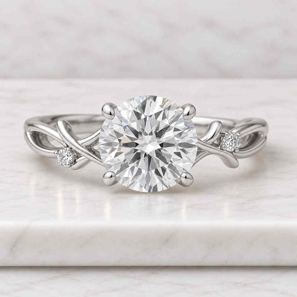 Nature Inspired Engagement Ring in Round Lab Grown Diamond, Nature Inspired Tree Branch Wedding Ring for Women,