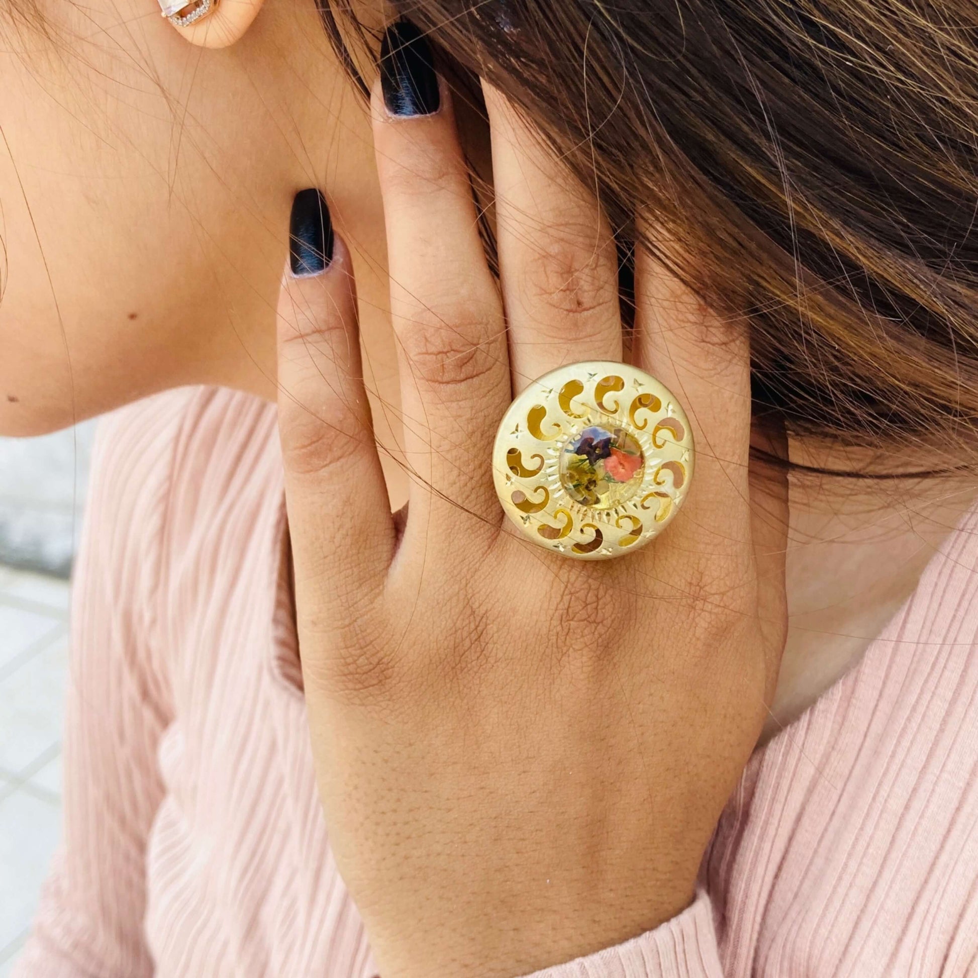 Nature Jewelry, Dired Flower Resin Ring, Birthday Anniversary Gift