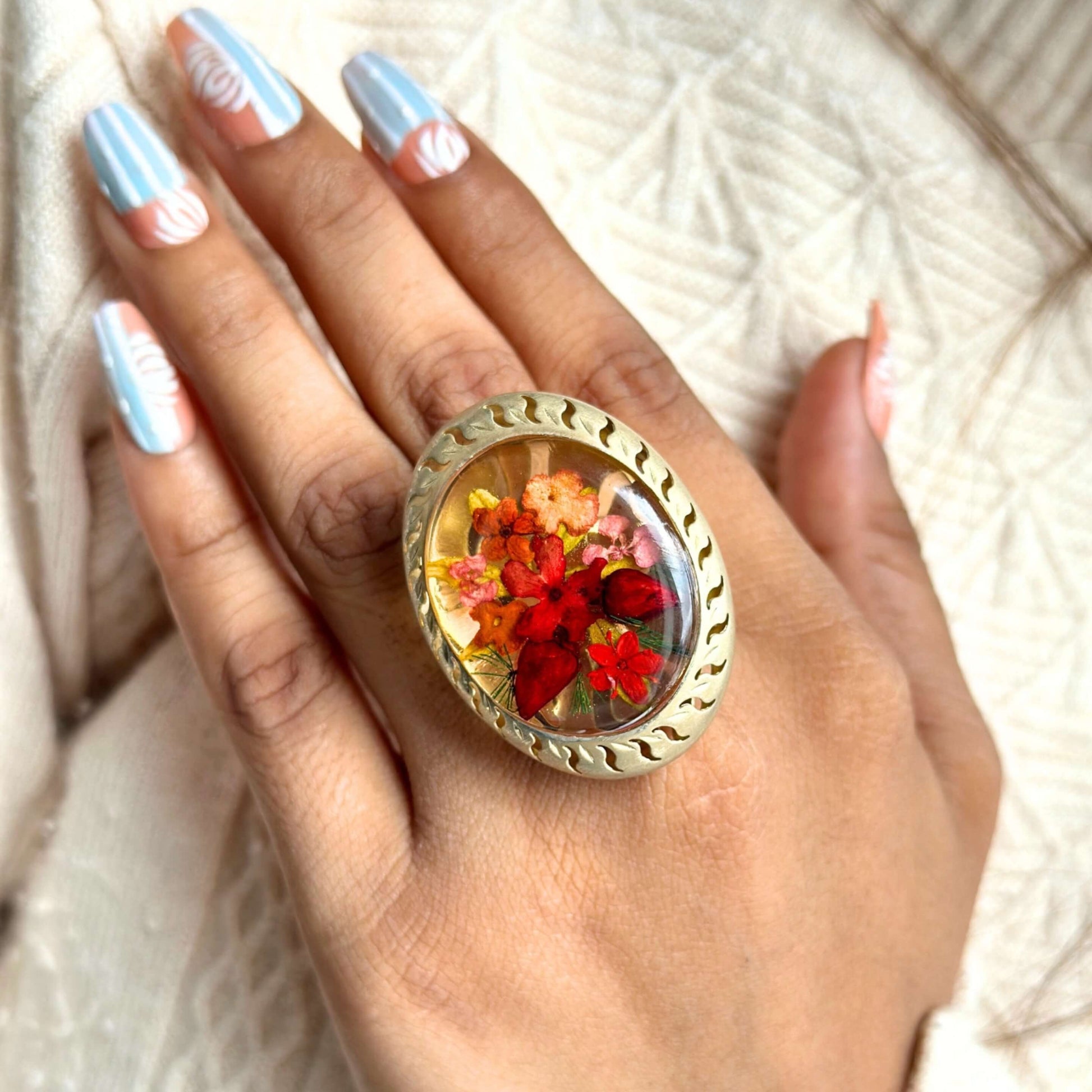 Nature Jewelry, Dried Flower Resin Ring For Children 