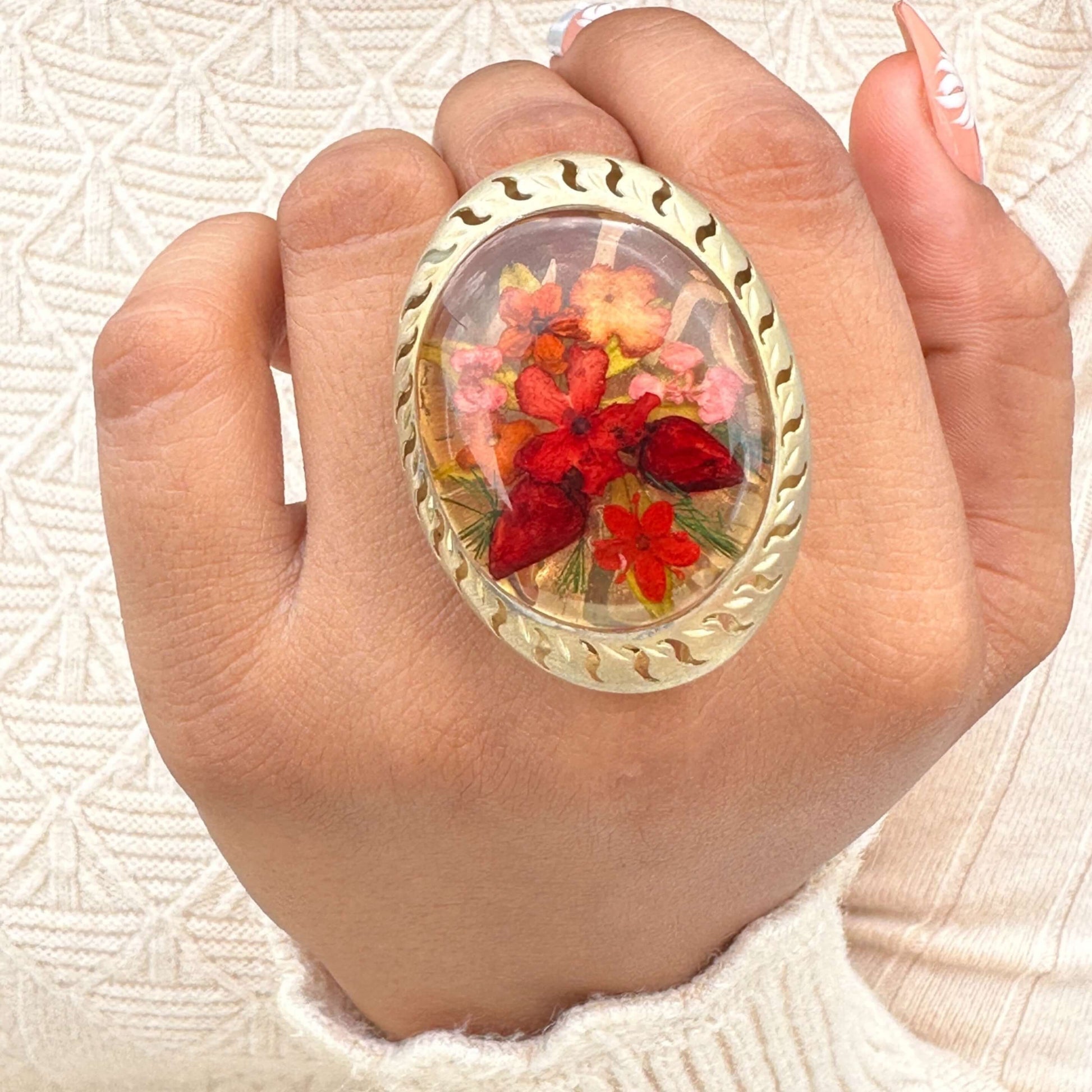 Nature Jewelry, Dried Flower Resin Ring For Women