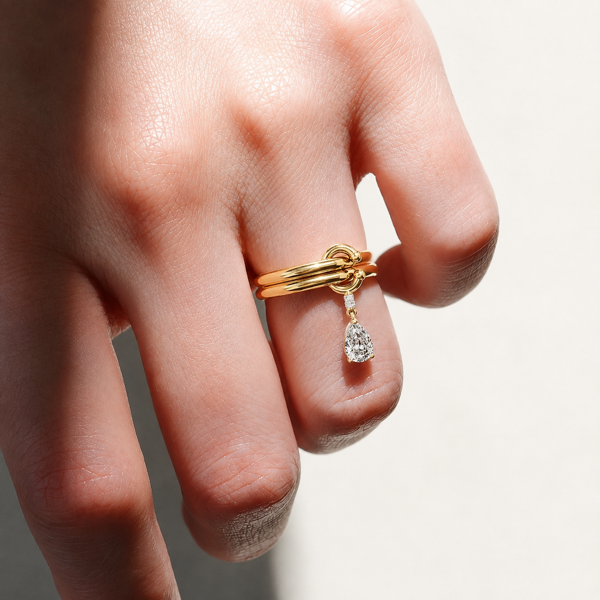 nature inspired pear lab diamond promise ring , double flower ring 14k gold lab grown ring, pear dainty ring, perfect gift for her
