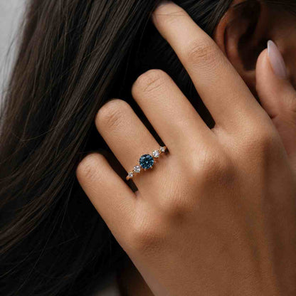 Nautarl Teal Sapphire Engagement Ring Real Diamond Unique Oval Blue Green Sapphire Ring Solid 14k/18k Gold Wedding Bridal Anniversary Ring
