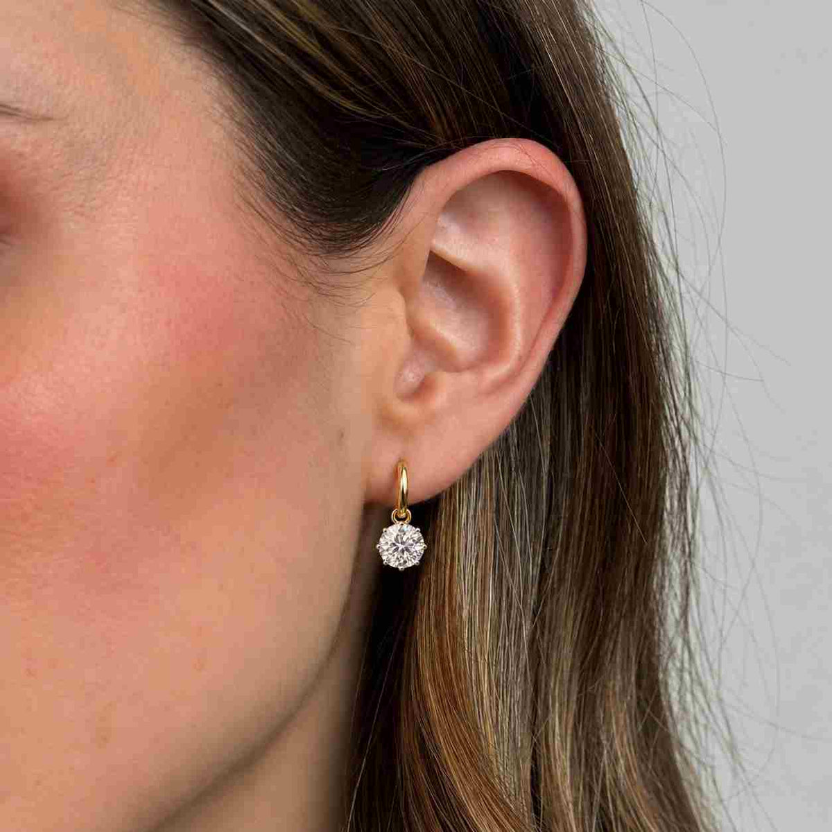 OEC Round Cut Lab Grown Diamond Dangle Drop Earrings / Handcrafted Diamond Hoop Bridal Earrings / 14K Solid Gold Diamond Wedding Earrings
