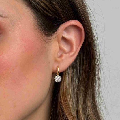 OEC Round Cut Lab Grown Diamond Dangle Drop Earrings / Handcrafted Diamond Hoop Bridal Earrings / 14K Solid Gold Diamond Wedding Earrings
