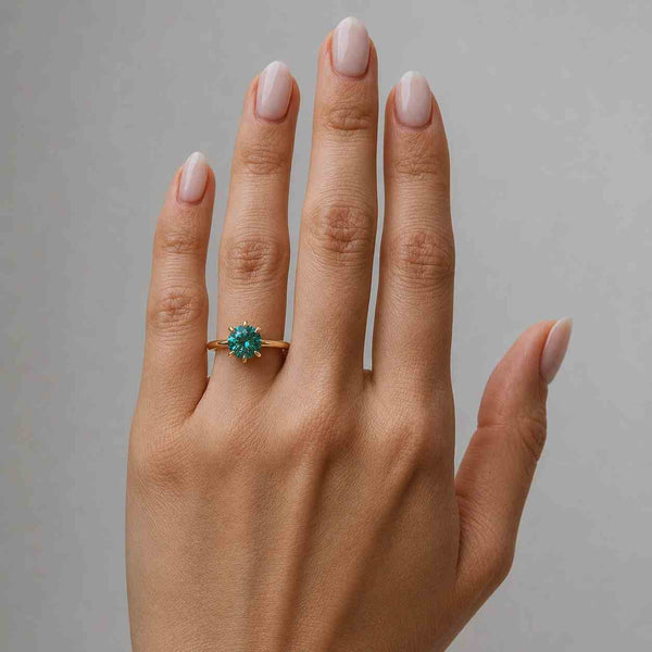 Ocean Teal Sapphire Ring, Round Cut Teal Sapphire Ring, 925 Sterling Silver Ring, Sapphire Engagement Ring, Lab Grown Teal Sapphire Ring
