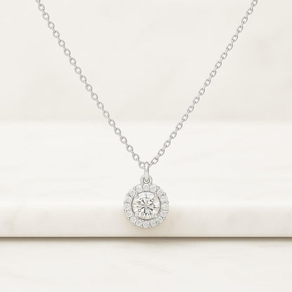Old European Round Cut Lab Diamond Halo Necklace Prong Set Eco Friendly Diamond Bridal Necklace