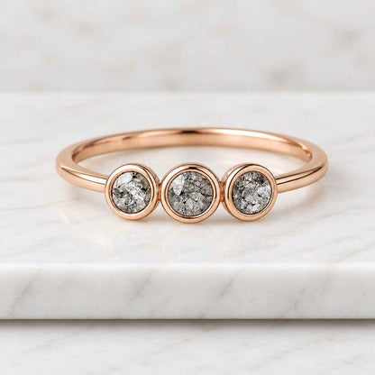 Old European Round Lab Grown Cut Diamond Ring, Three Stone Engagement Ring 3 Stone Wedding Ring Bezel Set Ring Anniversary Gift Ring