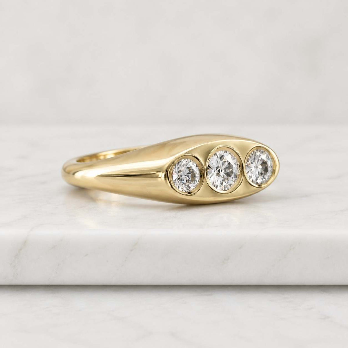 Old European Round Lab Grown Diamond Anniversary Ring / Three Stone Lab Made Diamond Bridesmaid Ring / Trilogy Lab Diamond Ring For Gift
