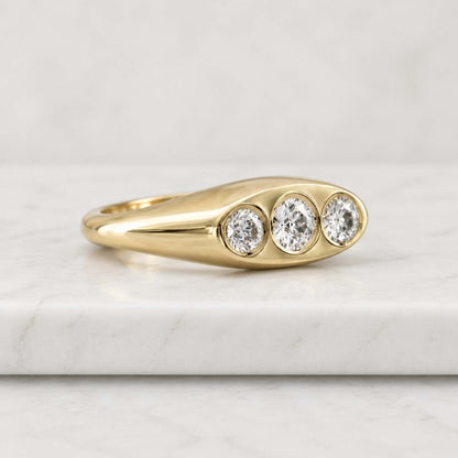 Old European Round Lab Grown Diamond Anniversary Ring / Three Stone Lab Made Diamond Bridesmaid Ring / Trilogy Lab Diamond Ring For Gift
