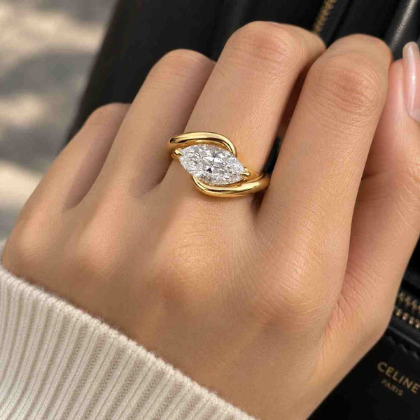 Old Mine Cushion Cut Lab Diamond Engagement Ring, Bypass Bezel Set Wedding Ring
