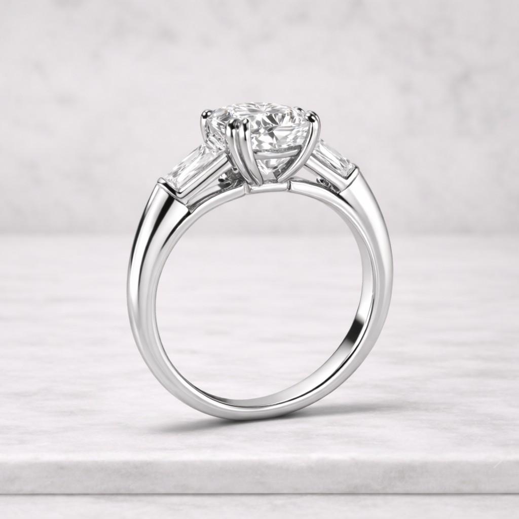 Old Mine Cushion Cut Lab Diamond Solitaire Ring, Hidden Halo Engagement Ring, Double Claw Prong Set Diamond Ring, Proposal Ring For Her
