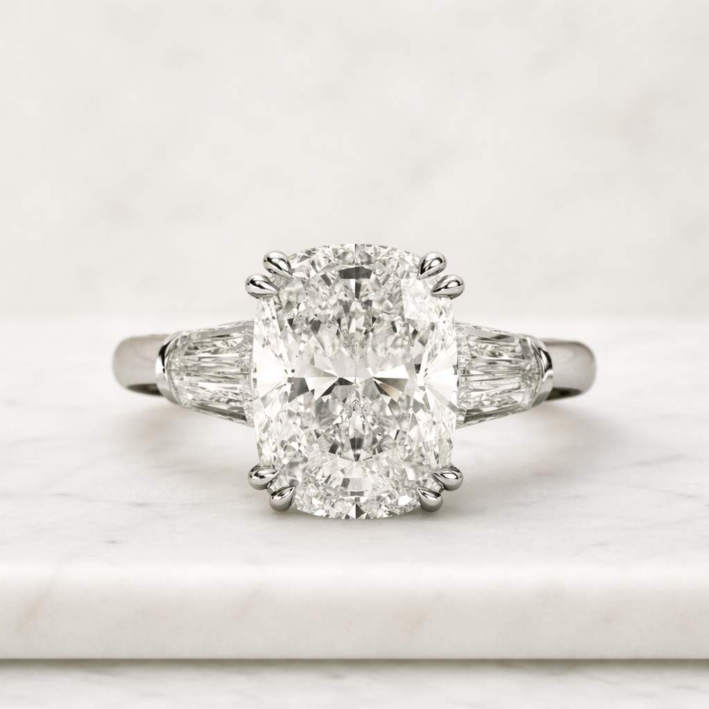 Old Mine Cut Cushion Lab Diamond Engagement Ring, Hidden Halo Ring, Solitaire Ring, IGI Certified Cushion Cut, Solitaire Proposal Ring.
