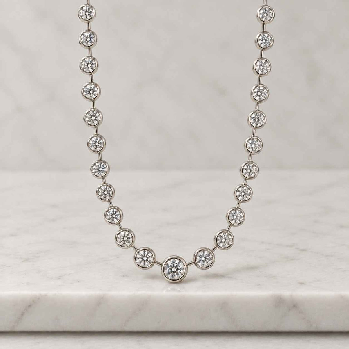 old mine marquise & oec round diamond tennis necklace, lab grown diamond alternate bezel set necklace, distance diamond bridal necklace
