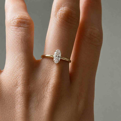 Old Mine Moval Cut Lab Diamond Solitaire Engagement Ring, Prong Set CVD Diamond Ring