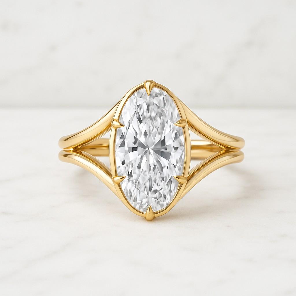 Old Mine Moval Cut Lab Diamond Solitaire Ring  Hidden Halo Bridge Accent Diamond Ring Claw Prong Set Ring 14K Solid Gold Wedding Ring