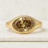 Olive Color Oval Cut Lab Grown Diamond Bezel Set Engagement Ring