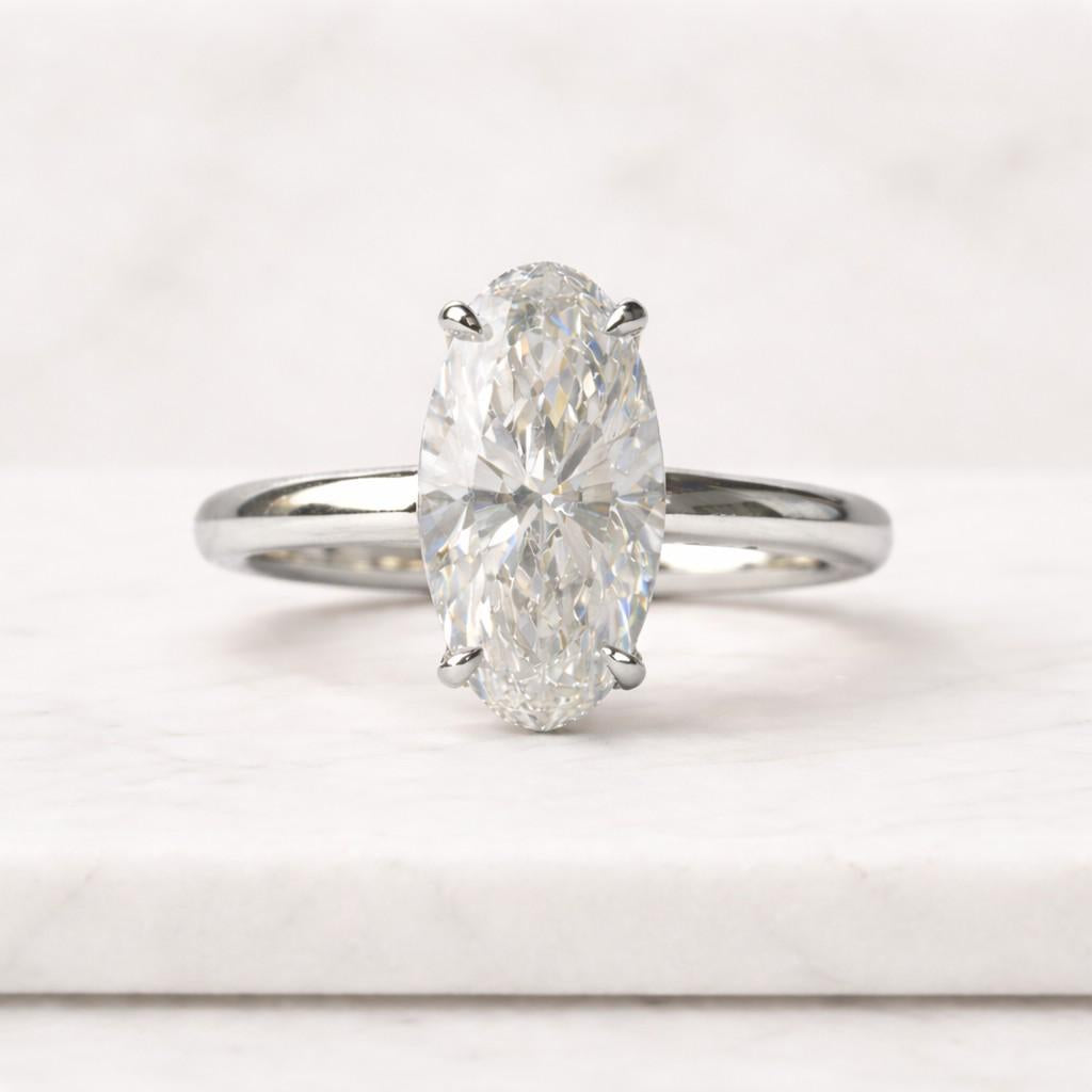 Old Mine Moval Lab-Grown Diamond Solitaire Ring, IGI-Certified Moval Cut Engagement Ring, Moval Diamond Wedding Ring For Anniversary Gifts
