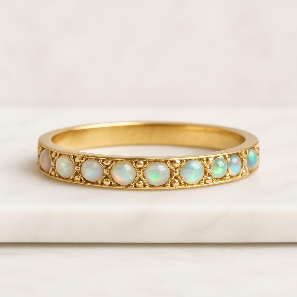 Opal Engagement Ring White Gold Unique Wedding Ring set Nature Inspired Promise Rings October Birthstone Jewellery