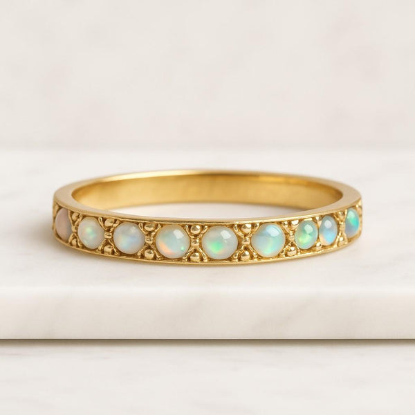 Opal Engagement Ring White Gold Unique Wedding Ring set Nature Inspired Promise Rings October Birthstone Jewellery