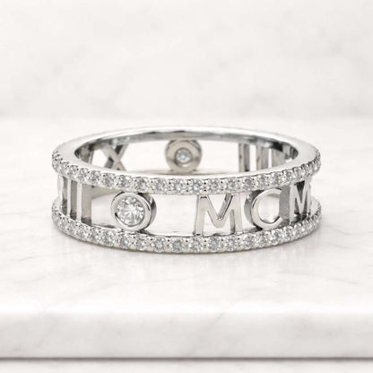 Diamond Roman Numeral Ring by Sevgi Jewelry • 8mm Wide Available in 14k, 18k Gold and Platinum • Personalized Wedding or Anniversary Ring
