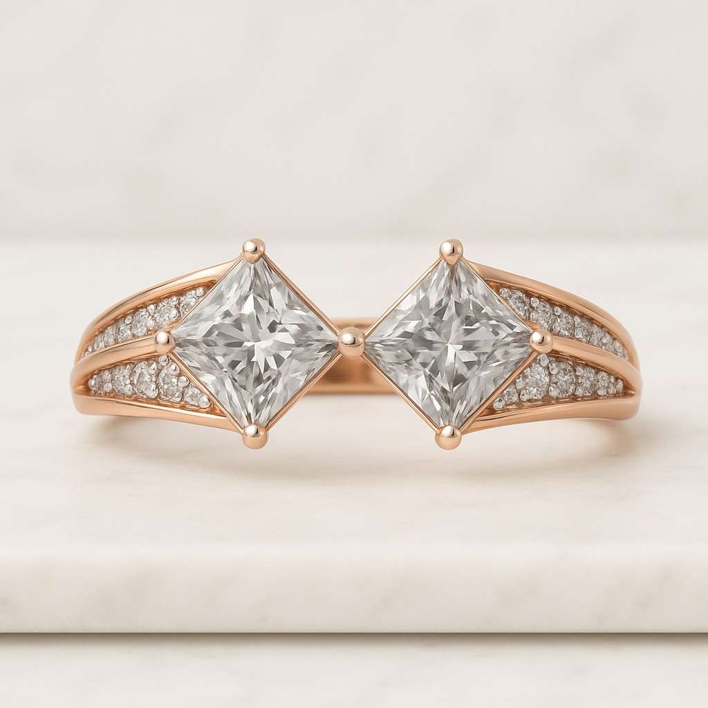 Open Cuff 6 Stone Anniversary Ring For Bridal Set Delicate Princess Cut Moissanite Band For Engagement Ring