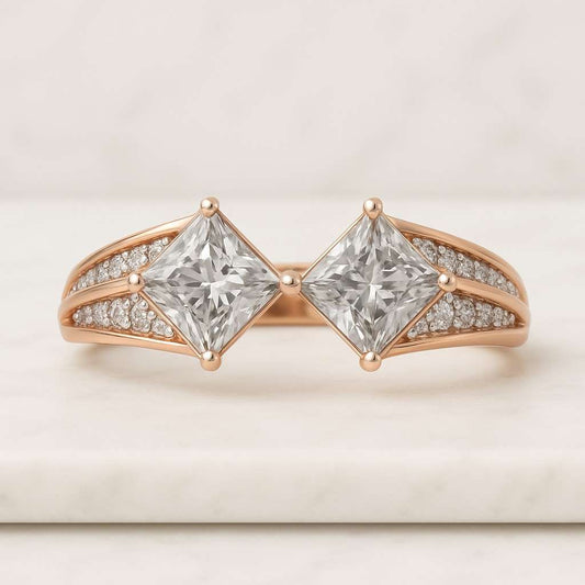 Open Cuff 6 Stone Anniversary Ring For Bridal Set Delicate Princess Cut Moissanite Band For Engagement Ring