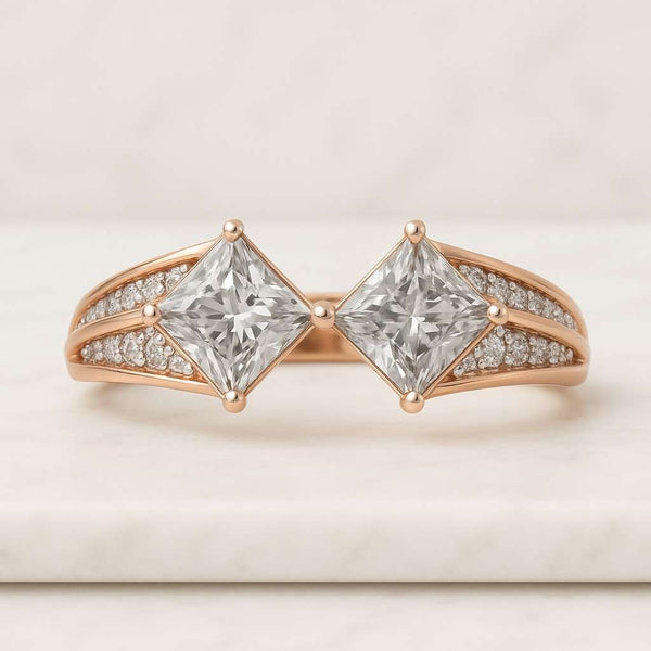 Open Cuff 6 Stone Anniversary Ring For Bridal Set Delicate Princess Cut Moissanite Band For Engagement Ring