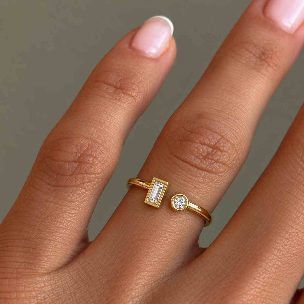 Open Cuff Diamond Wedding Band, Baguette Round Cut Stacking Ring, Gold Open Gap Curved Matching Band, Unique Minimalist Gift For Her

