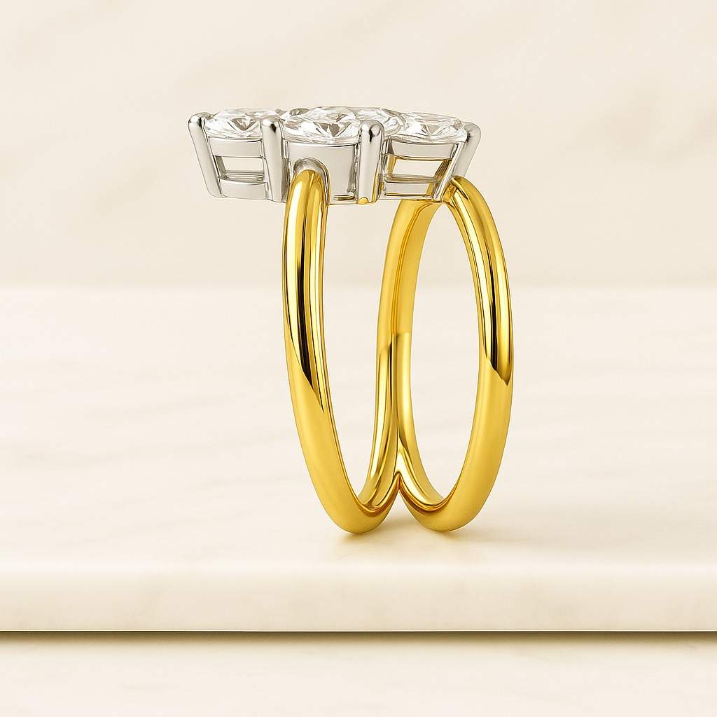 Open Cuff Matching Wedding Band Six Stone Bezel Set Cuff Ring Open Gap Engagement Ring Lab Grown Diamond Band