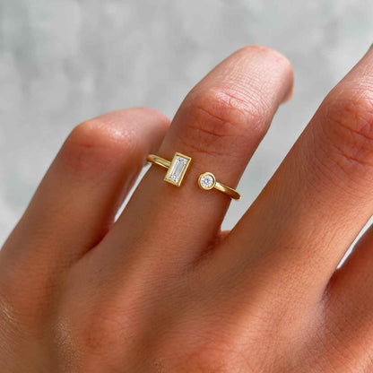 Baguette Diamond Open Cuff Ring, Lab Grown Wedding Spacer Band, Stacking Ring, Minimalist Bridal Jewelry, 10K, 14K, 18K, Myn
