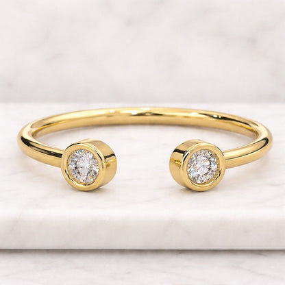 Open Cuff Engagement Ring, Bezel Set Gap Ring, Round Moissanite Diamond Dainty Ring, Delicate Two Stone Ring, Toi Et Moi Open Ring For Her
