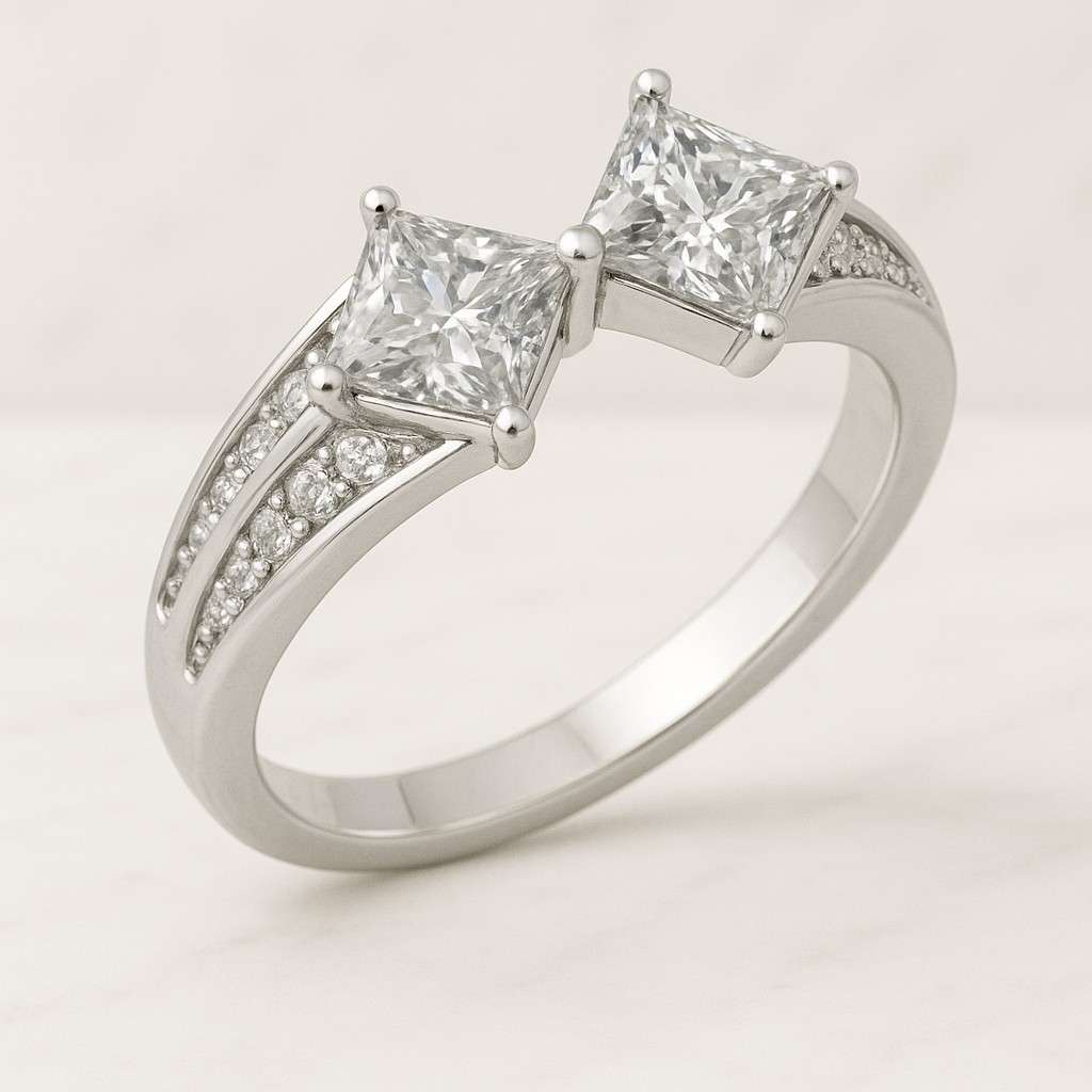 Open Gap Princess Cut Wedding Band White Gold Spacer Stacking Ring For Women