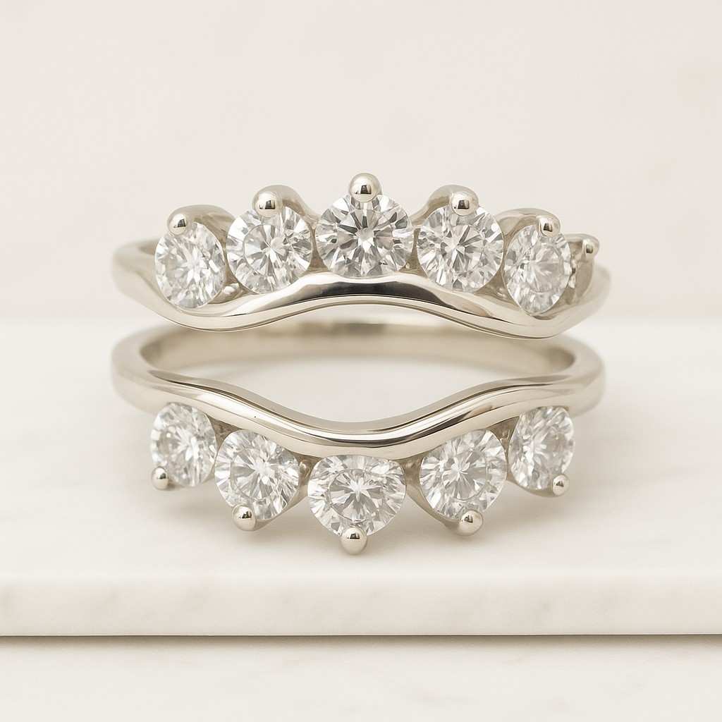 Diamond Engagement Ring Set Open Gap Wedding Ring Set Round Diamond Bridal Set