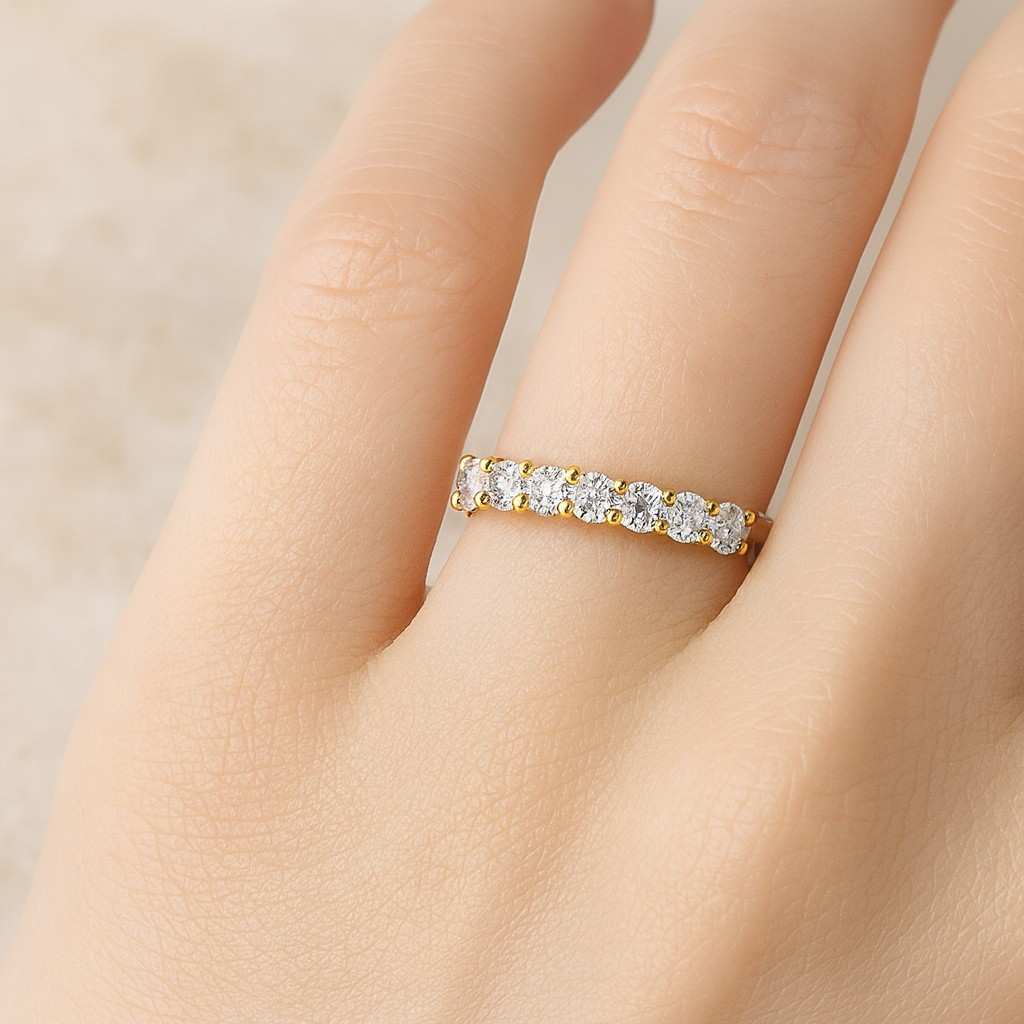 open space floating bubble wedding band, 2.70mm round cut lab grown diamond full eternity stackable