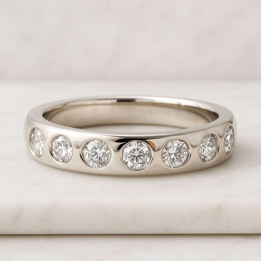 Open Wedding Band 14K Gold Half Eternity Band Alternating Pave Matching Stacking Ring Minimalist Anniversary Gift