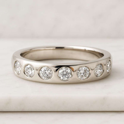 Open Wedding Band 14K Gold Half Eternity Band Alternating Pave Matching Stacking Ring Minimalist Anniversary Gift