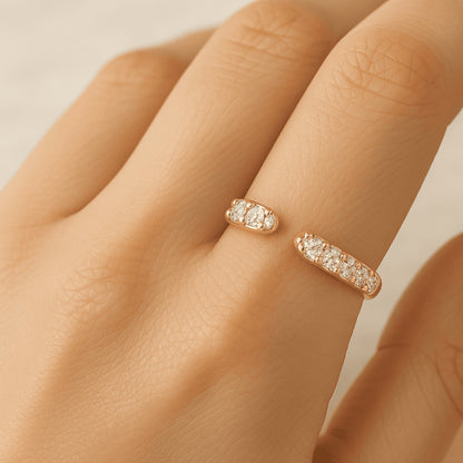 Round Cut Moissanite Diamond Open Cuff Engagement Band