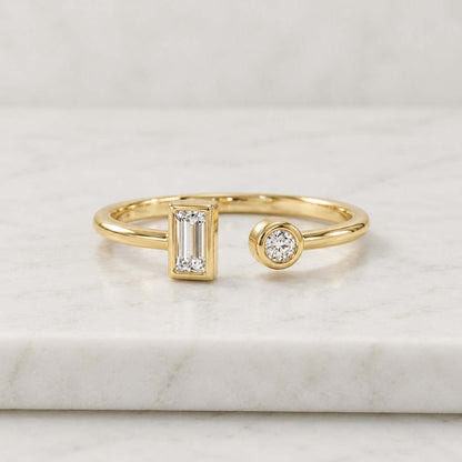 Lab Diamond Open Wedding Band, Yellow Gold Pave Cuff Ring, Stackable Bridal Ring
