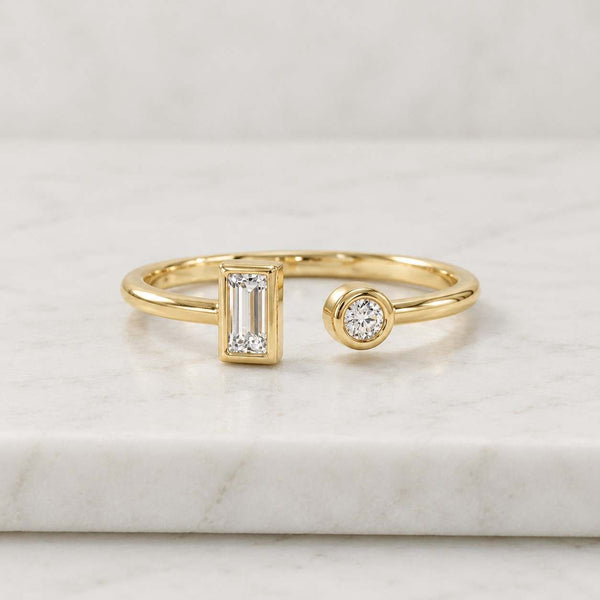 Lab Diamond Open Wedding Band, Yellow Gold Pave Cuff Ring, Stackable Bridal Ring
