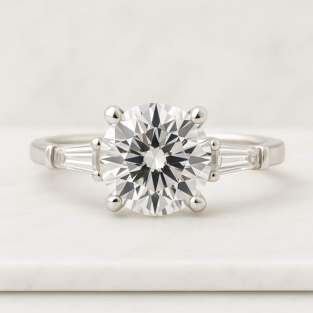 Outline Band Ring Real Lab Grown Diamond Ring Side Round Diamond Engagement Ring For Wife