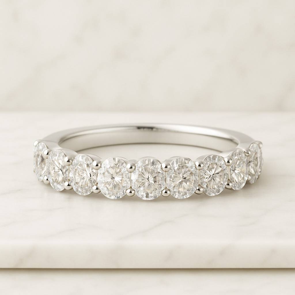 Oval Cut Lab Grown Diamond Wedding Band Full Eternity Diamond Band Wedding Gift Bridal Ring