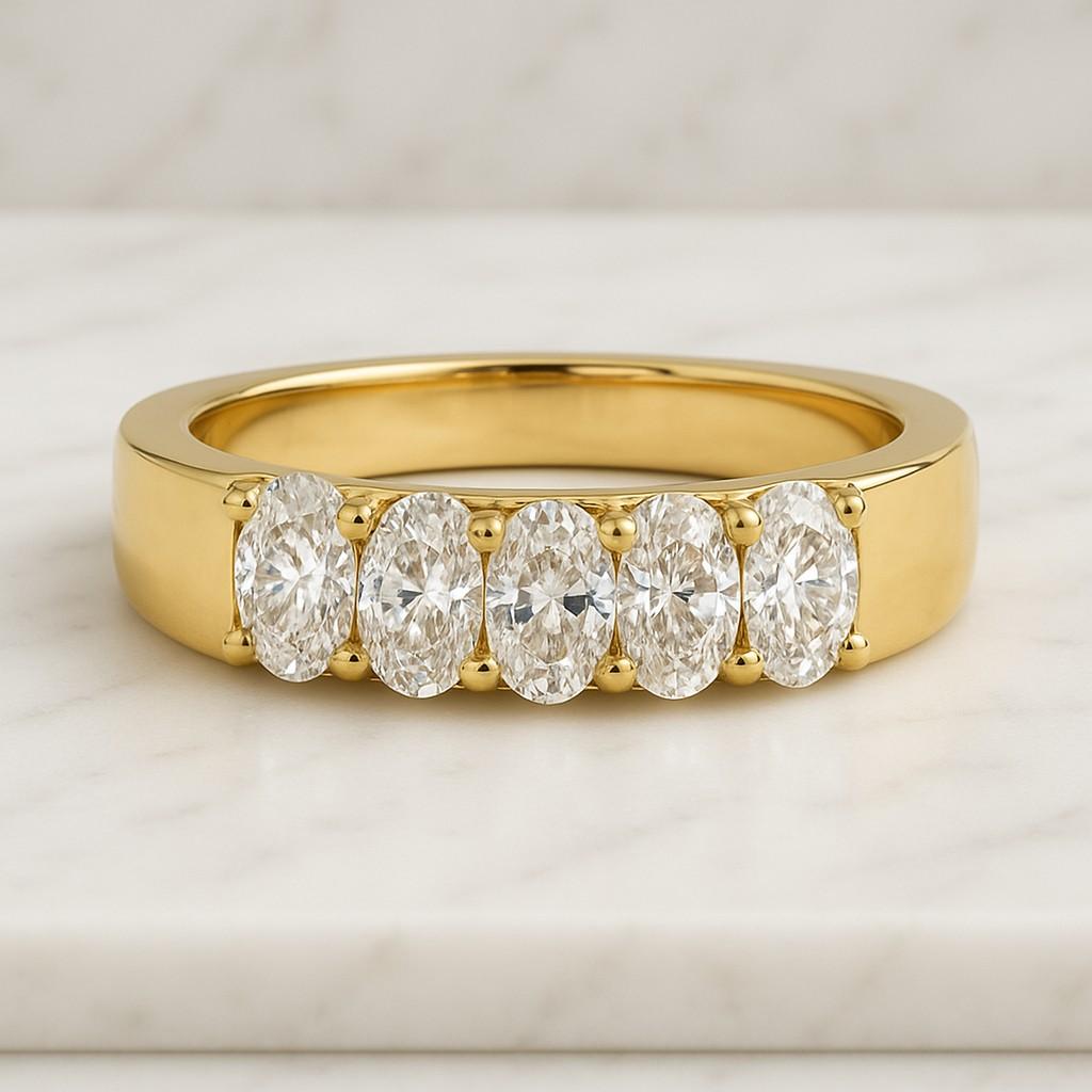 Bridal Rings for Her Matching Wedding Band 1.50 CT Oval Diamond Ring Oval Diamond Engagement Band 5 Diamond Anniversary Ring Real Lab Grown Diamond Band