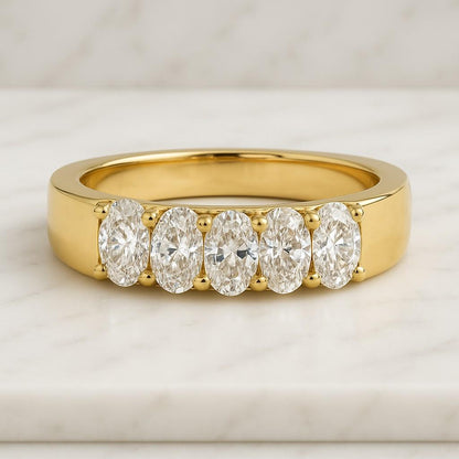 Bridal Rings for Her Matching Wedding Band 1.50 CT Oval Diamond Ring Oval Diamond Engagement Band 5 Diamond Anniversary Ring Real Lab Grown Diamond Band