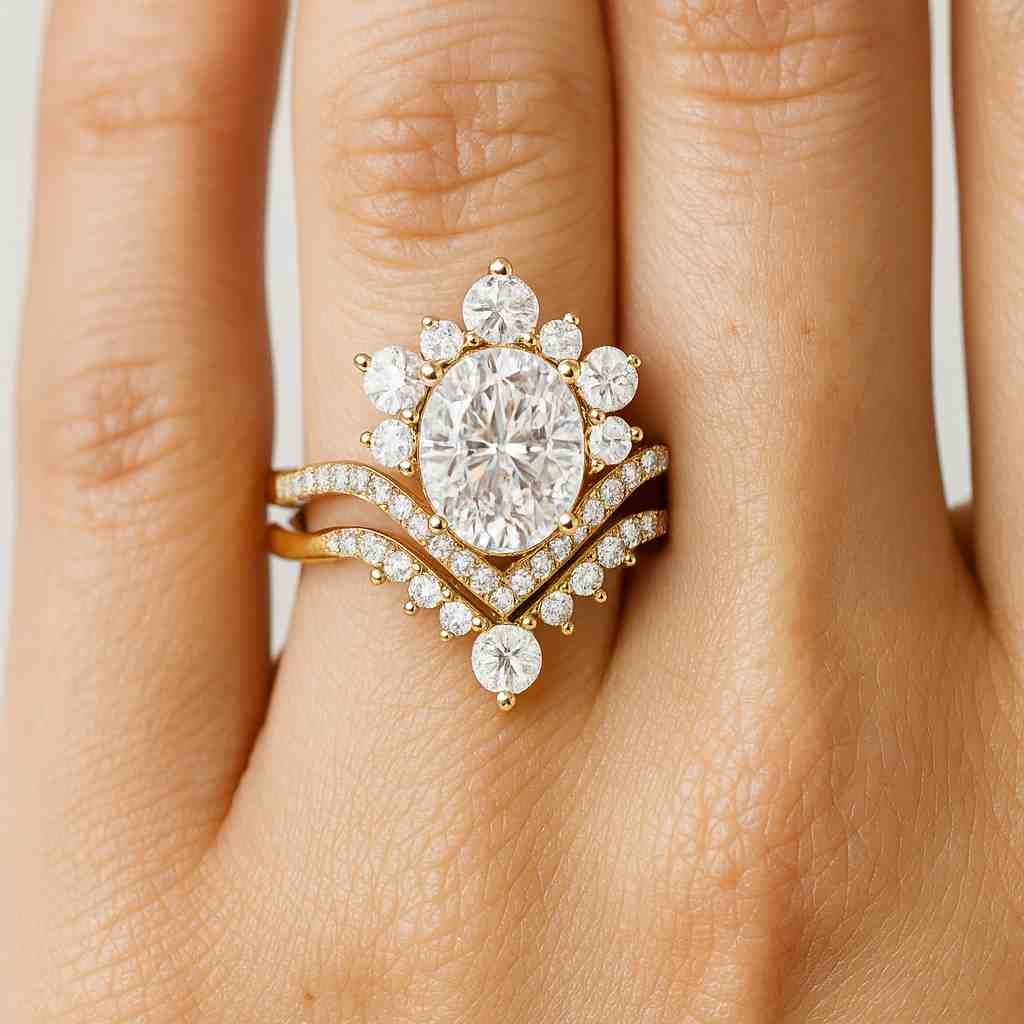 Oval Cut Wedding Set in white Gold Crushed Ice Oval Bridal Set Moissanite Oval Cut Bridal Set Moissanite bridal Set